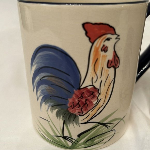 2 Cracker Barrel Cups Mugs Rooster Blue Handle & Rim MW & DW Safe - Picture 11 of 13